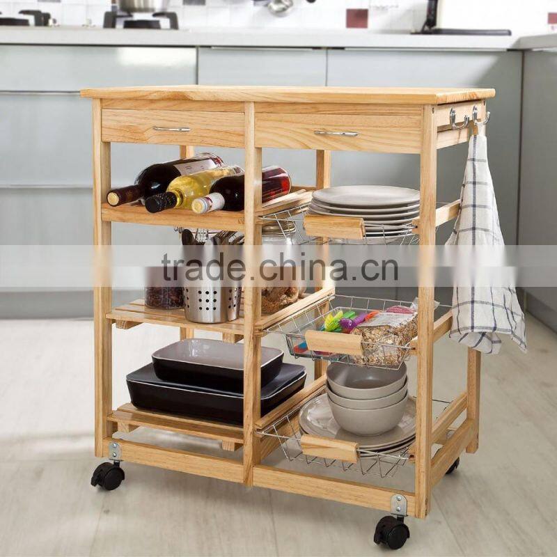 pine wood Kitchen island with two Drawer