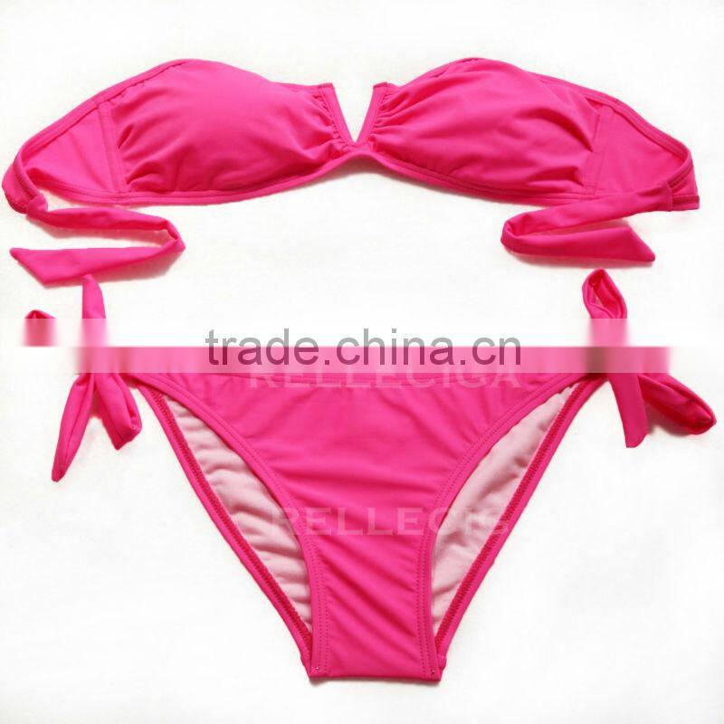 RELLECIGA Swimsuit - Solid Fluorescent/Neon Green Fully Lined Bandeau Top Sexy Young Girl Bikini Set with Removable Padding