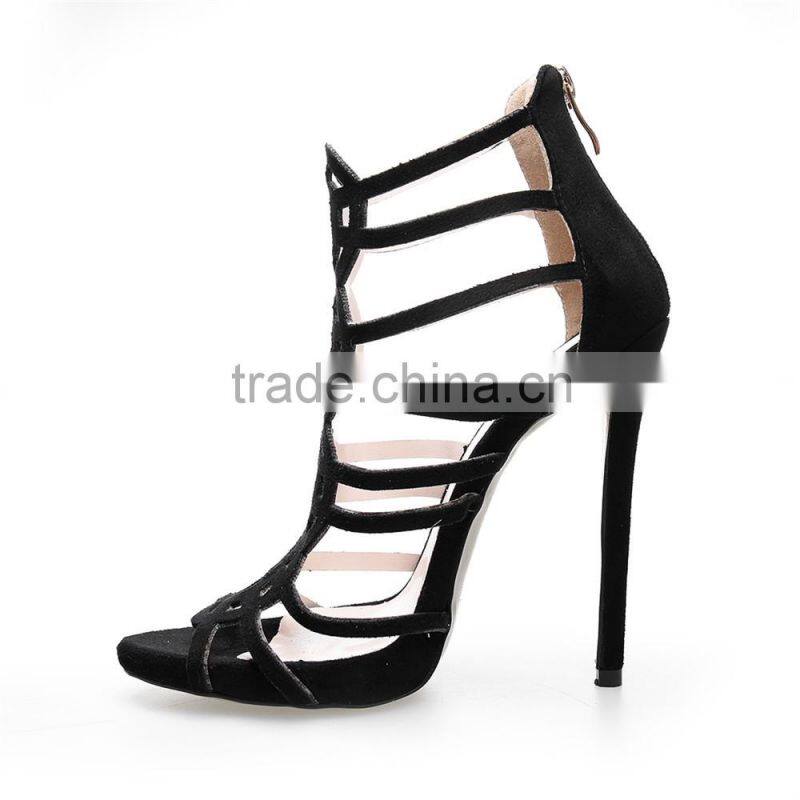 OLNS004 Classics ladies black high heel dress sandals Suede platform heels Metal strap decorated women sandals shoes
