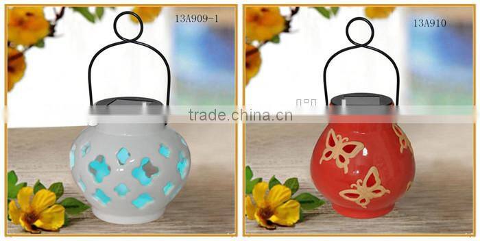 mini ceramic solar led lantern rechargeable lights for garden ornaments