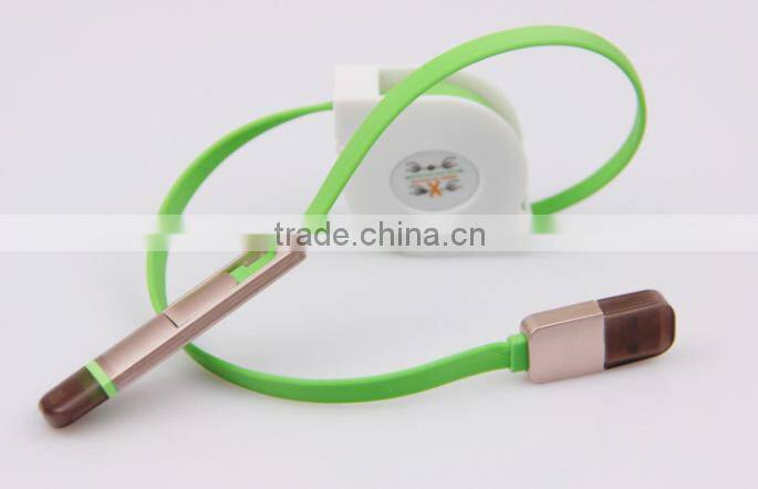 2016 high quality metal 2 in 1 retractable usb cable