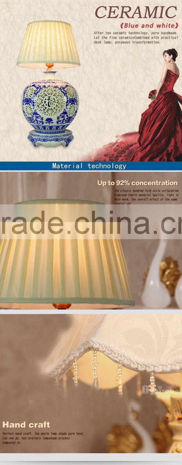 LED Different design porcelain body table flower Lamp vase with fabric shade