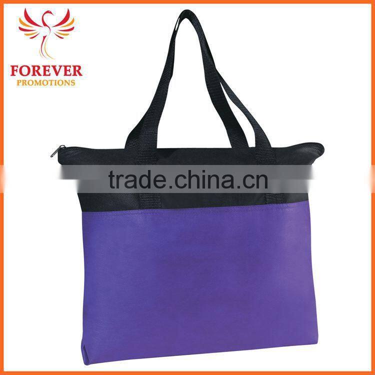 Wholesale Cheap Tote Bag Zippered Non-woven Silk-screen Print Logo Tote with Handles