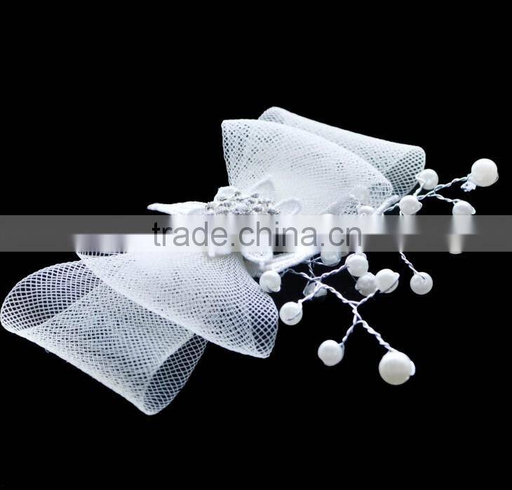 Factory Price High Quality White Lace Bowknot Pearl Bead Weeding Hair Pin Bridal Hair Accessories