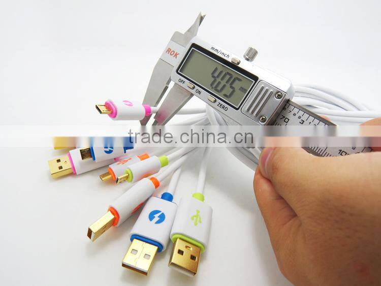 Newest Design Micro LED Colorful Flat Micro USB cable for HTC , Samsung , usb charger cable