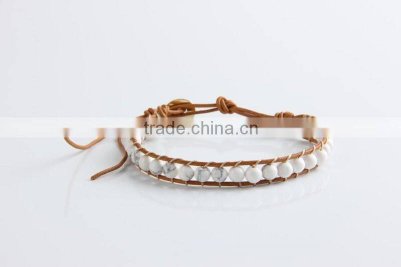 Pure manual needle wear white pine natural stone beads bracelet Leather leather cord bracelet wholesale
