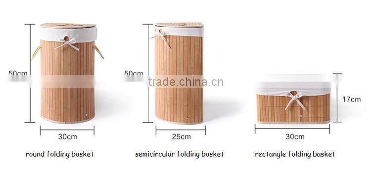 Foldable bamboo woven laundry basket with cover
