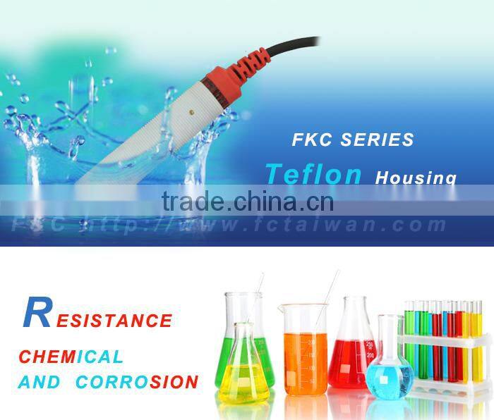 FKC series Capacitive Sensor, M12/M18/M30 Teflon Housing, Chemical and Corrosion Resistance, Four-wire Type Offered.