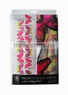 butterfly pattern design peva shower curtain with resin hooks