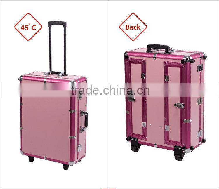 Europe Design Commercial Beauty Makeup Aluminum Trolley Case With Light and Mirror
