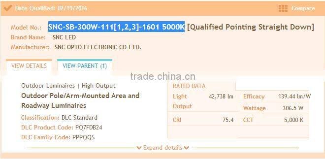 135LM/W luminous cold white color temperature 300w led shoebox light, dlc ul cul listed led parking lot lighting