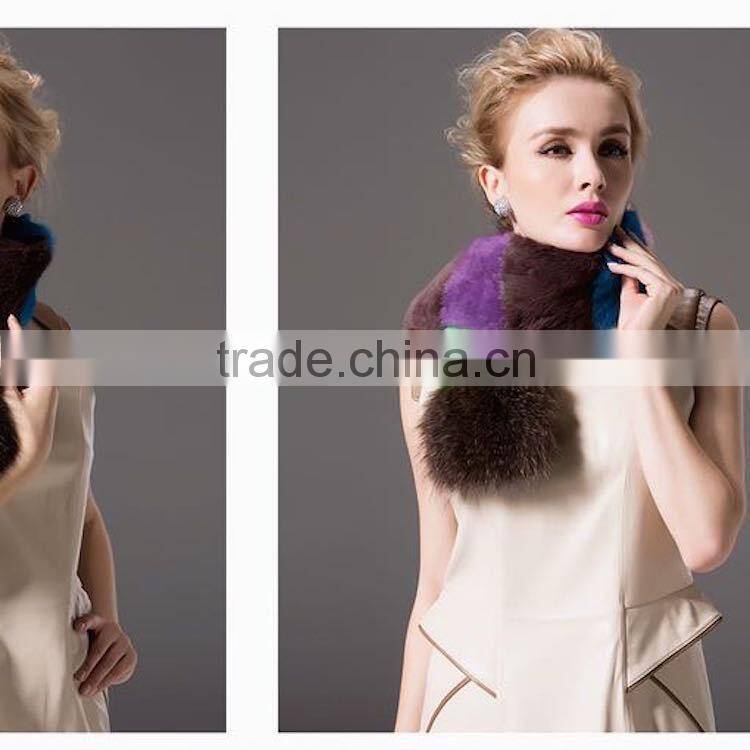 New Product Fashion Women Winter Contrast Color Rabbit Fur Scarf with Raccoon Fur Scarf Neckerchief