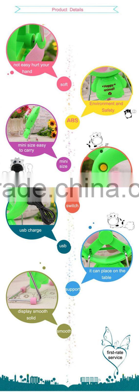 Promotional gift kids plastic electric qt micro usb fan with charger