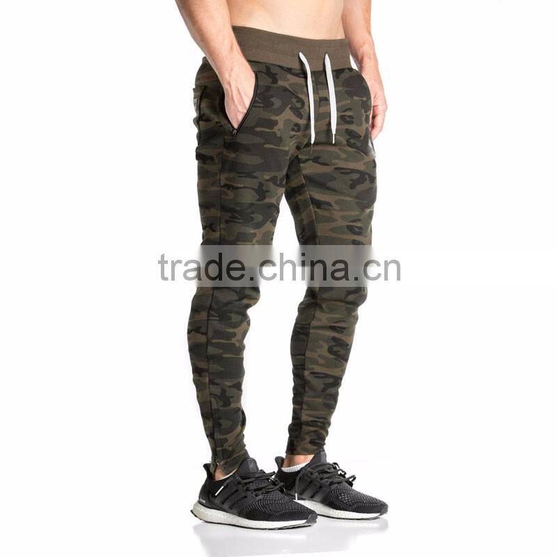 Custom mens camo joggers sweatpants with zip workout jogging pants