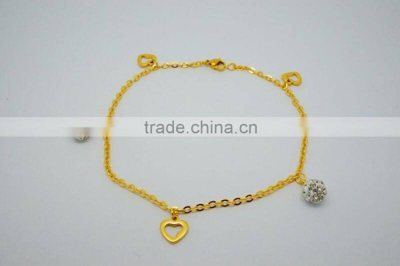 Olivia Jewelry Fashion Girls Stainless Steel Gold Plated Chains Anklets With Heart CHarms
