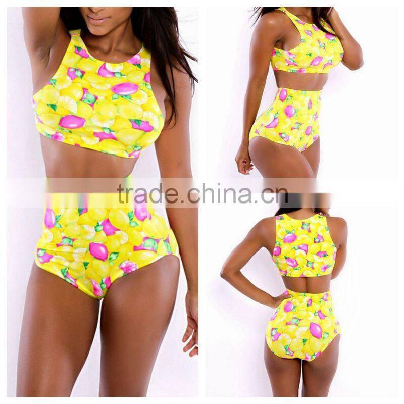 YH7042 Best selling good quality sexy bikini sets women beach wear 2 pieces yellow floral sexy women swimwear