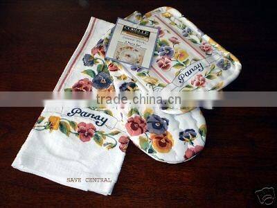 2017 rooster design 3 pcs silk screen print cotton kitchen muslin towel set