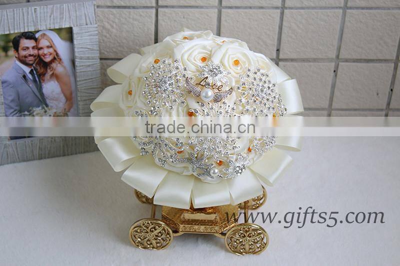 Wedding Bouquet Purple Pink White Roses Bridal Bouquet with Pearls