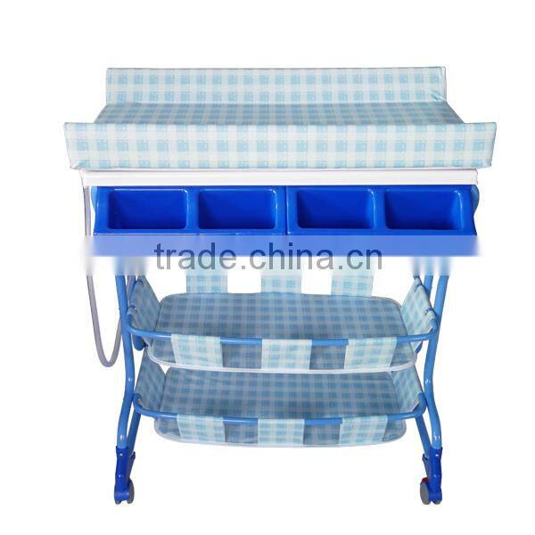 wholesale cheap plastic baby chaing table with two layer storage