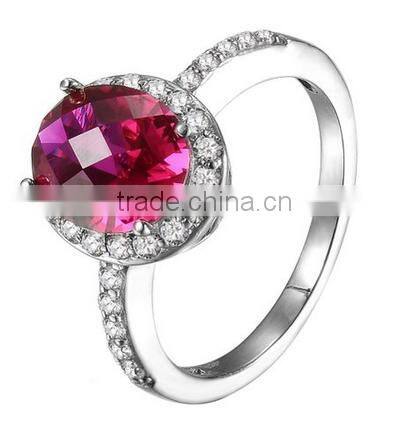 HY Fashion Jewelry pave CZ Solitaire Engagement rings for Women(Ruby)