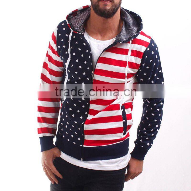 USA American Flag Star Printed Hoodie Jacket Sweater Sweatshirt Full Zipper