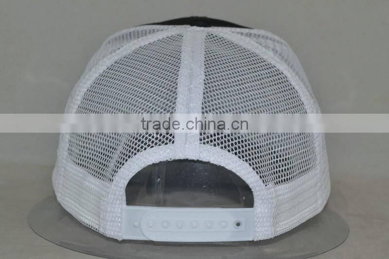Guangzhou hat factory professional custom 100% polyester in black/white trucker cap