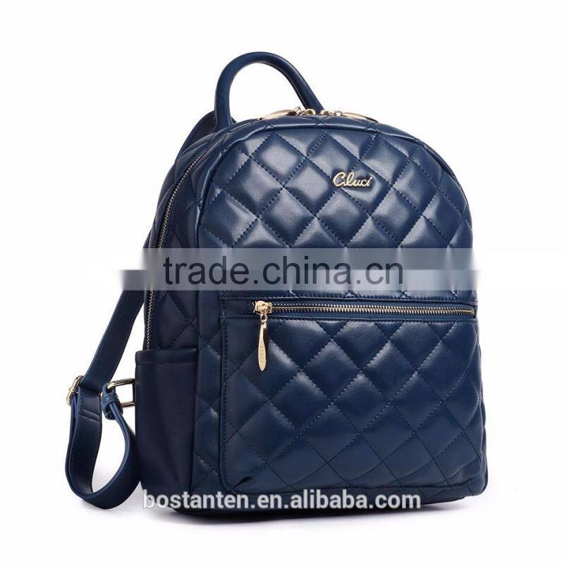 lattice style women waterproof leather backpack laptop shoulder bag zipper