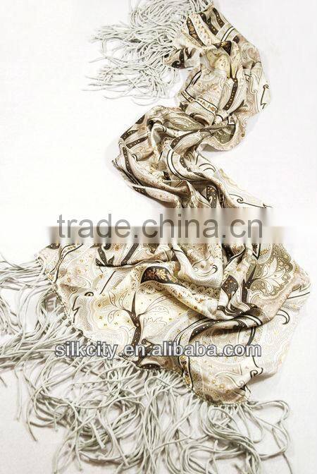 twill long silk shawl fringe with cashew