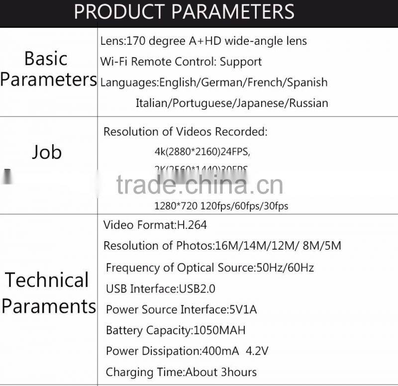 Sports DV action cam Sports Camera 4K Wifi Camera DVR Cam 170 Degree Fisheye Len Mobile connection Sports Action DV Camera