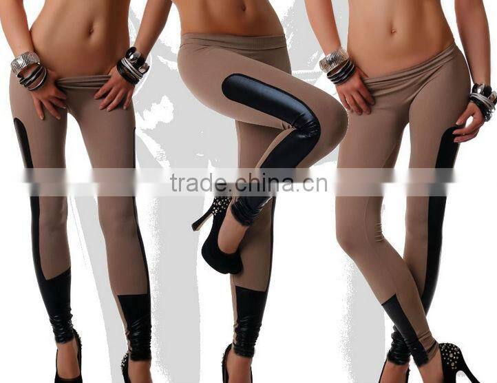 Fashion Women Lady Skinny Slim Bodycon Casual Sexy Stretchy Long Splicing PU Leather Leggings