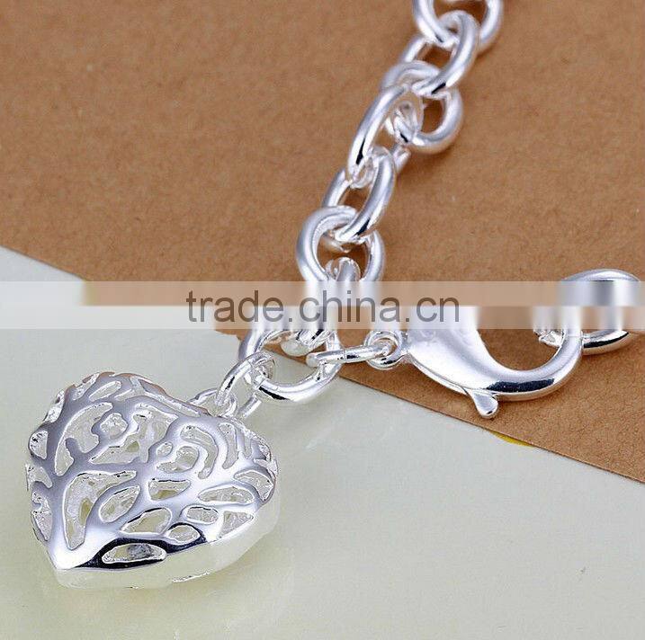 2014 Women's 925 Sterling Silver Heart Bracelet Pendant Oval Adjustable Chain