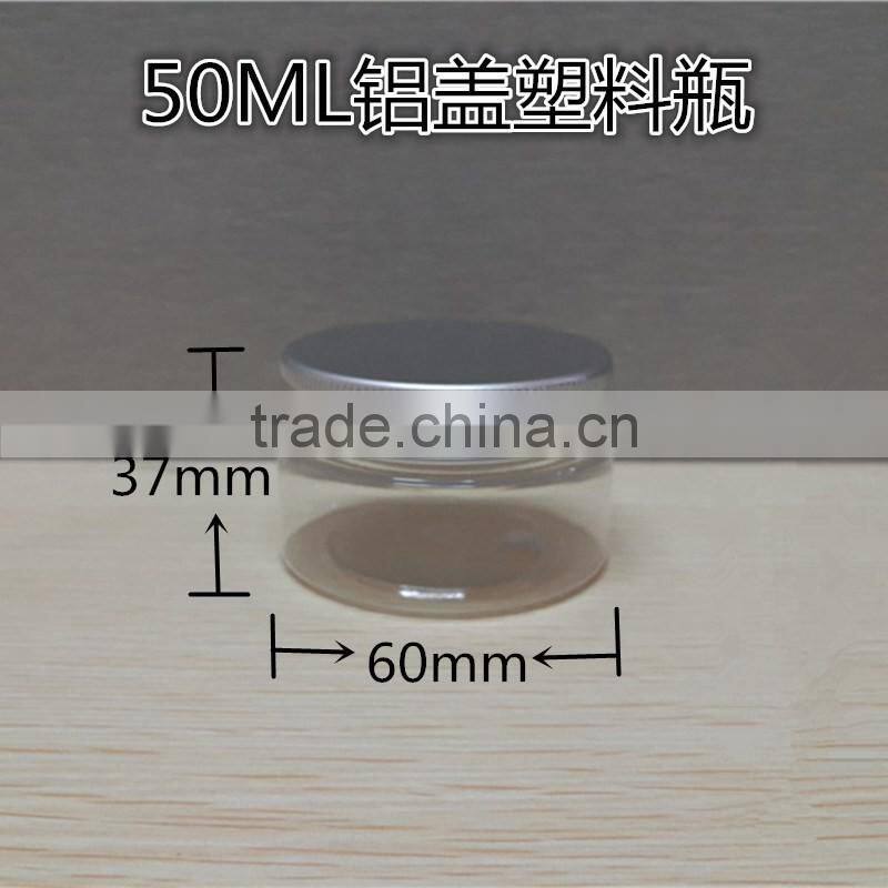 50ml Plastic candy jar/food cans with 56mm neck size and black /clear/Silver/white screw cap for 60*37mm
