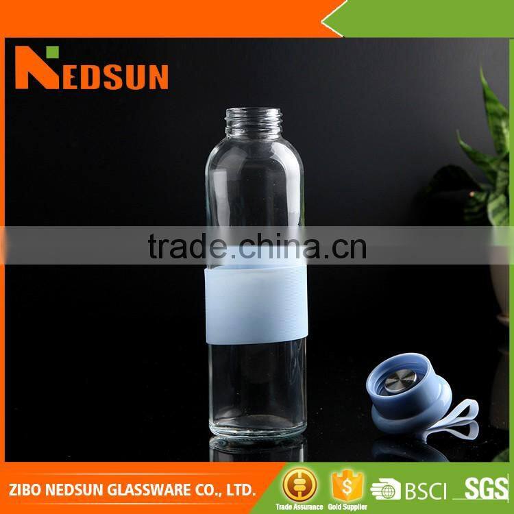High quality glass clear water bottle with cap