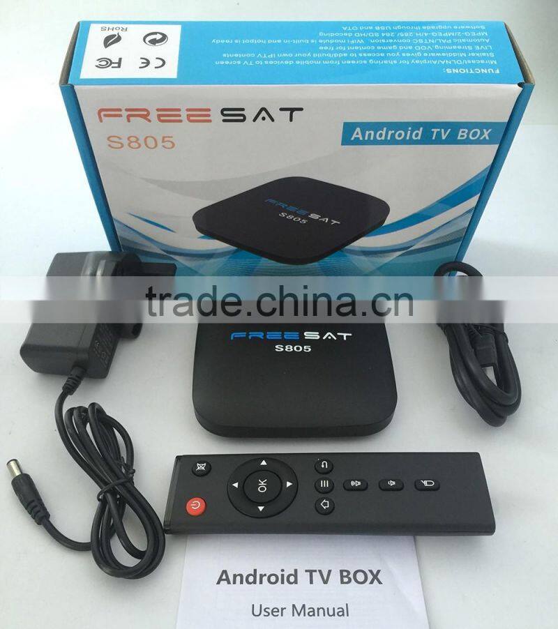 Freesat Amlogic S805 Quad core android 4.4.2 tv box support bluetooth 4.0,, 1G+8G, Amlogic android TV box