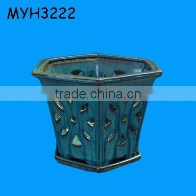 glazed ceramic bonsai pot with drip tray