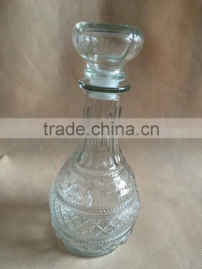 Beautiful glass wine bottle , glass bottle , glass bottle with lid , glassware