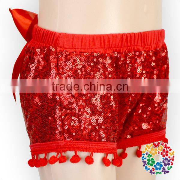 Stylish kids clothes wholesale Cotton & sequin front bow girls bloomers kids girls pom pom sequin shorts