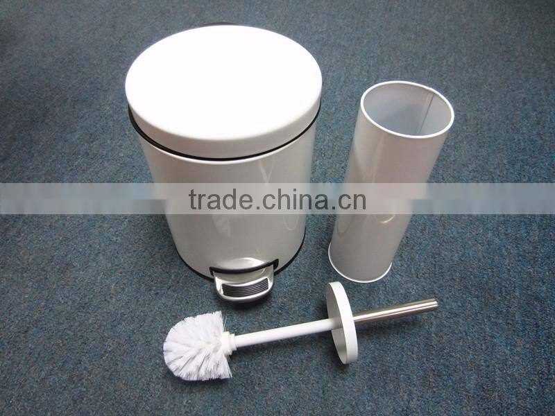 Home Kitchen Metal Pedal Waste Bin Trash Can and Toilet Brush Holder Set