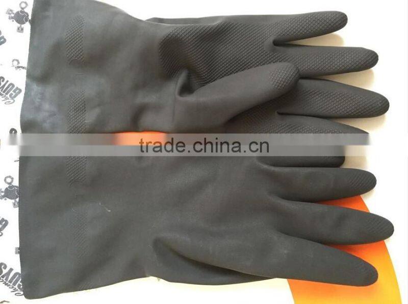 household anti-skid latex gloves with cuff and fleece /black rubber gloves for winter