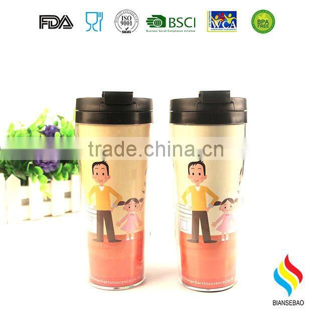 Clear Insulated plastic Tumbler With paper Inserts