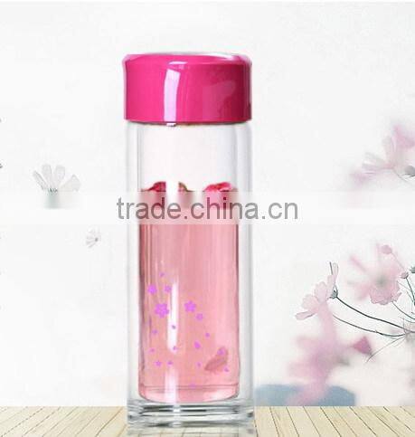 High quality 300ml 10oz double wall glass tea cup with lid