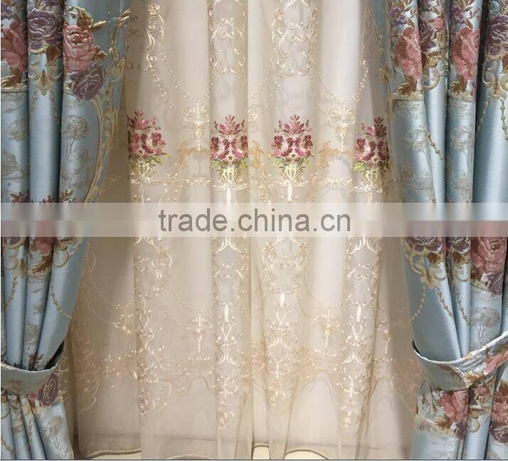 PRS-863 momoda luxury french retro antique curtain with sheers and valance arabian lake blue curtain fabric