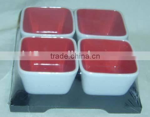 4pcs color glazed square ceramic tapas serving bowl set,snack tray