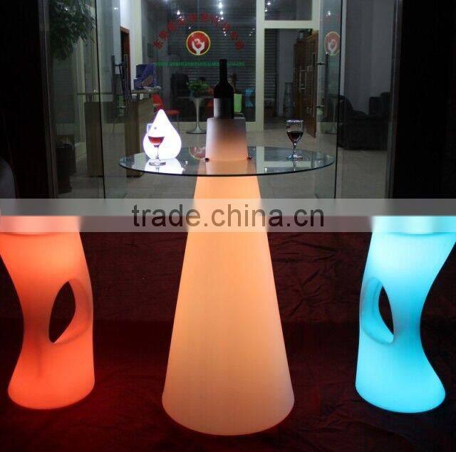 Infrared remote control glass top round led plastic rotating coffee tables