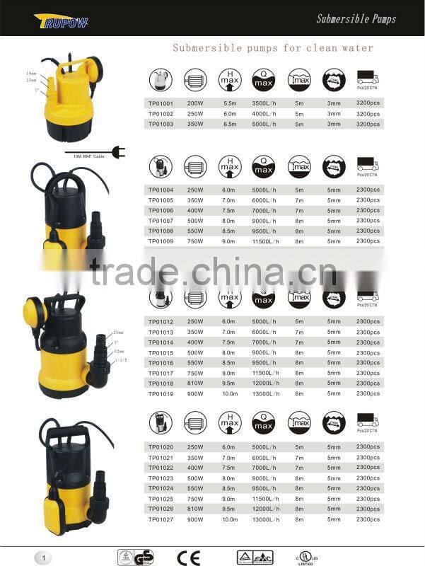250W Submersible Plastic Clean Water Pump TP01002