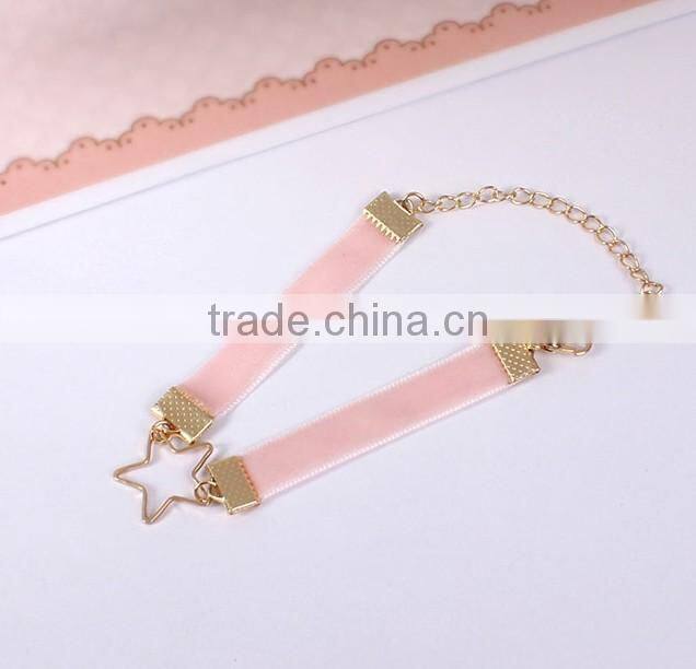 gold hollow star charm silk ribbon bracelet
