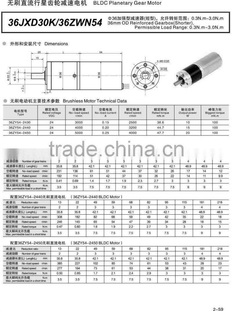 24V 5000RPM 20W Brushless DC Planetary Gear Motor