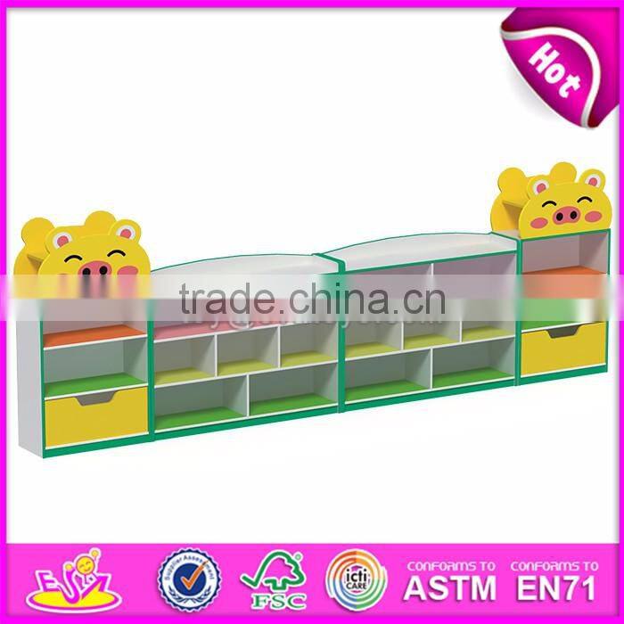 New design cartoon bus shape multi storage shelf wooden kids storage cabinet W08C208