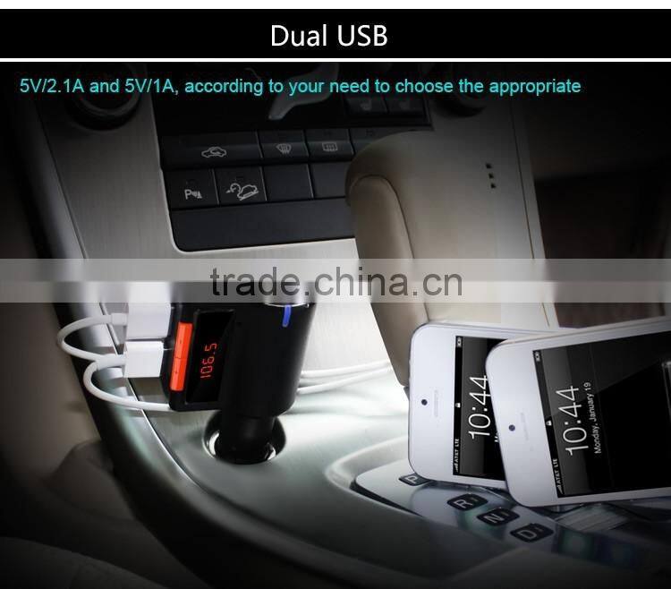 Dual USB Auto Car Charger kit with Wireless Bluetooth Hands Free Calling speaker MP3 Player FM Transmitter cigar lighter