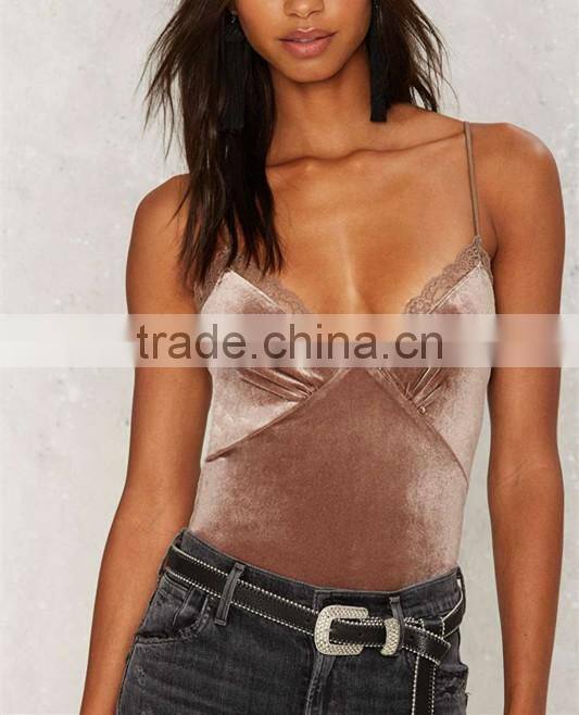 Velvet Clothing Beige Lace Trim Camisole Top for Women 2016 HST2549